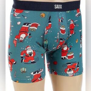 SAXX Men's Santa Print Boxer Briefs - Teal